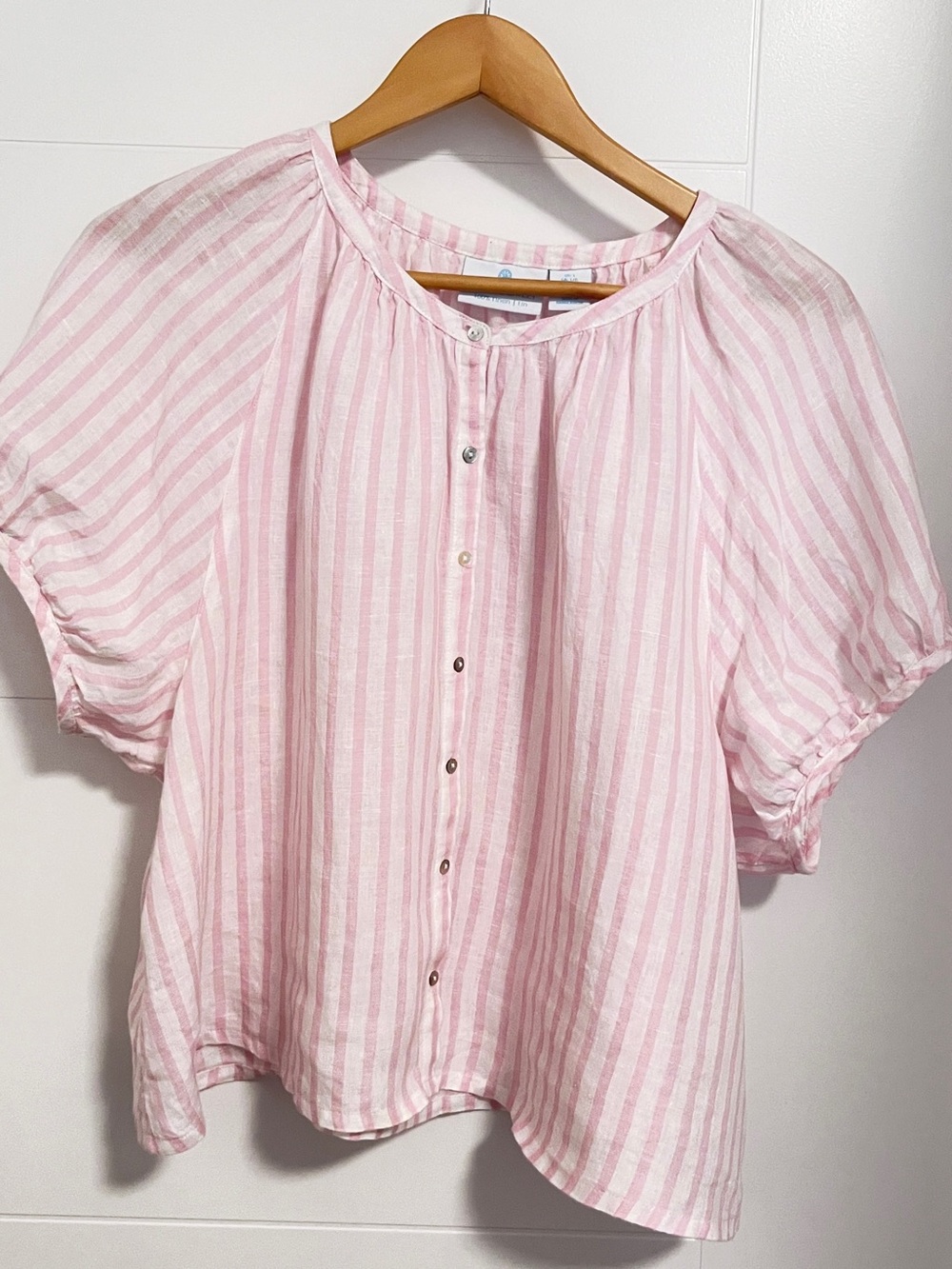 Cynthia Rowley Linen pink striped blouse.